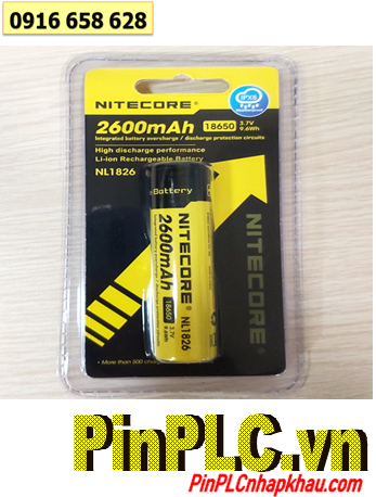 Nitecore NL1826; Pin sạc 18650 lithium 3.7v Nitecore NL1826 (2600mAh Nội trở 9.6Wh) chính hãng
